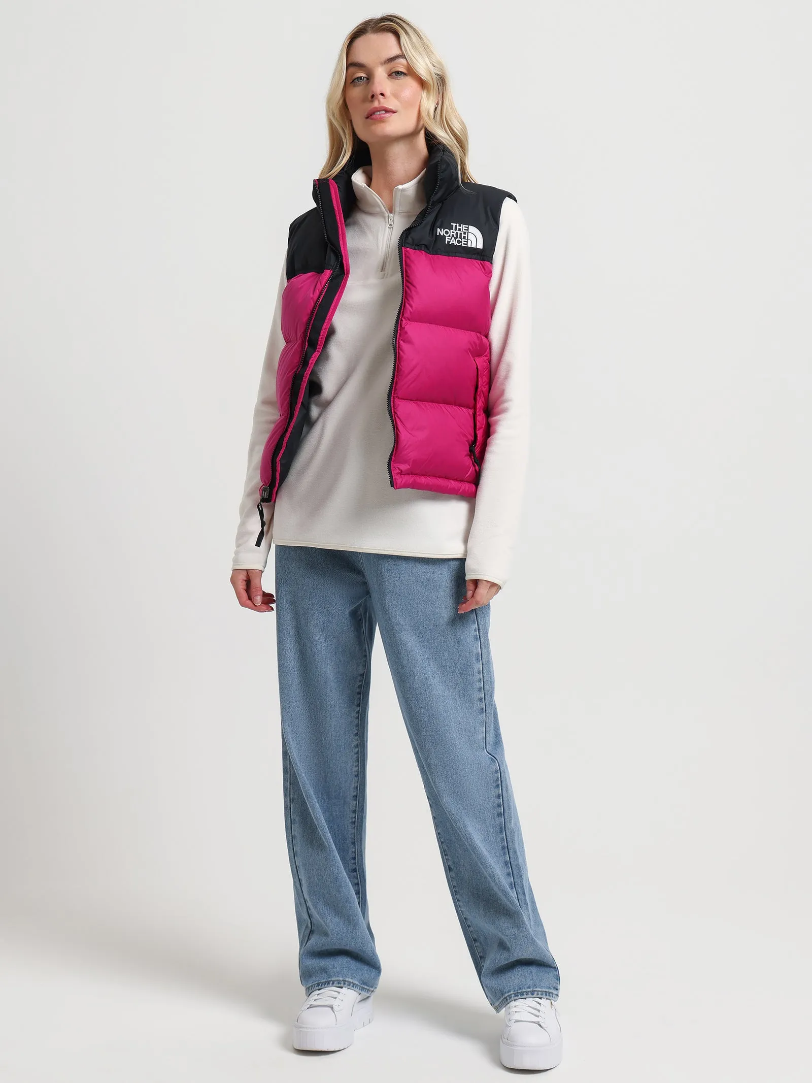 1996 Retro Nuptse Vest in Fuschia Pink