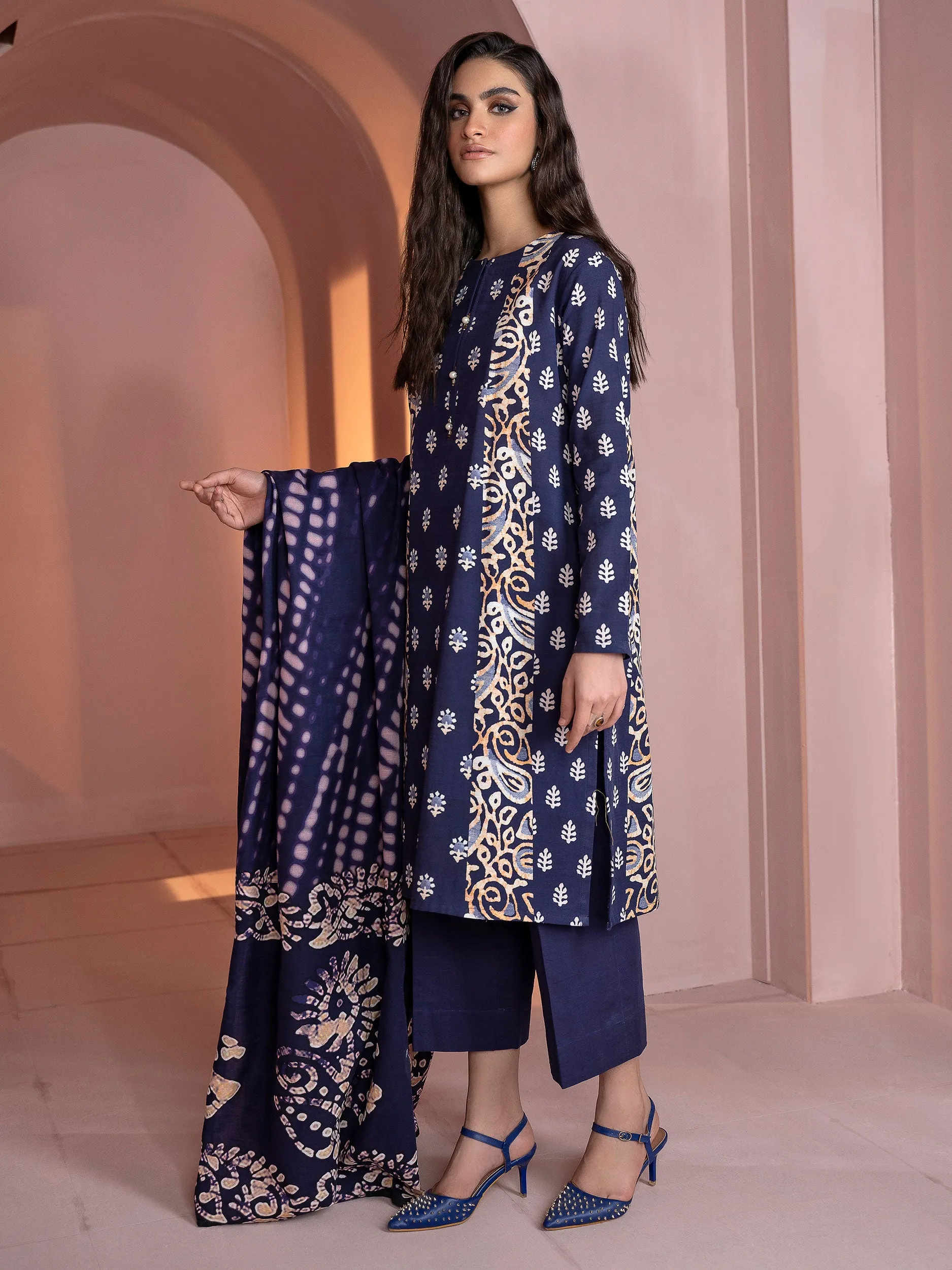 3 Piece Khaddar Suit-Unstitched Printed