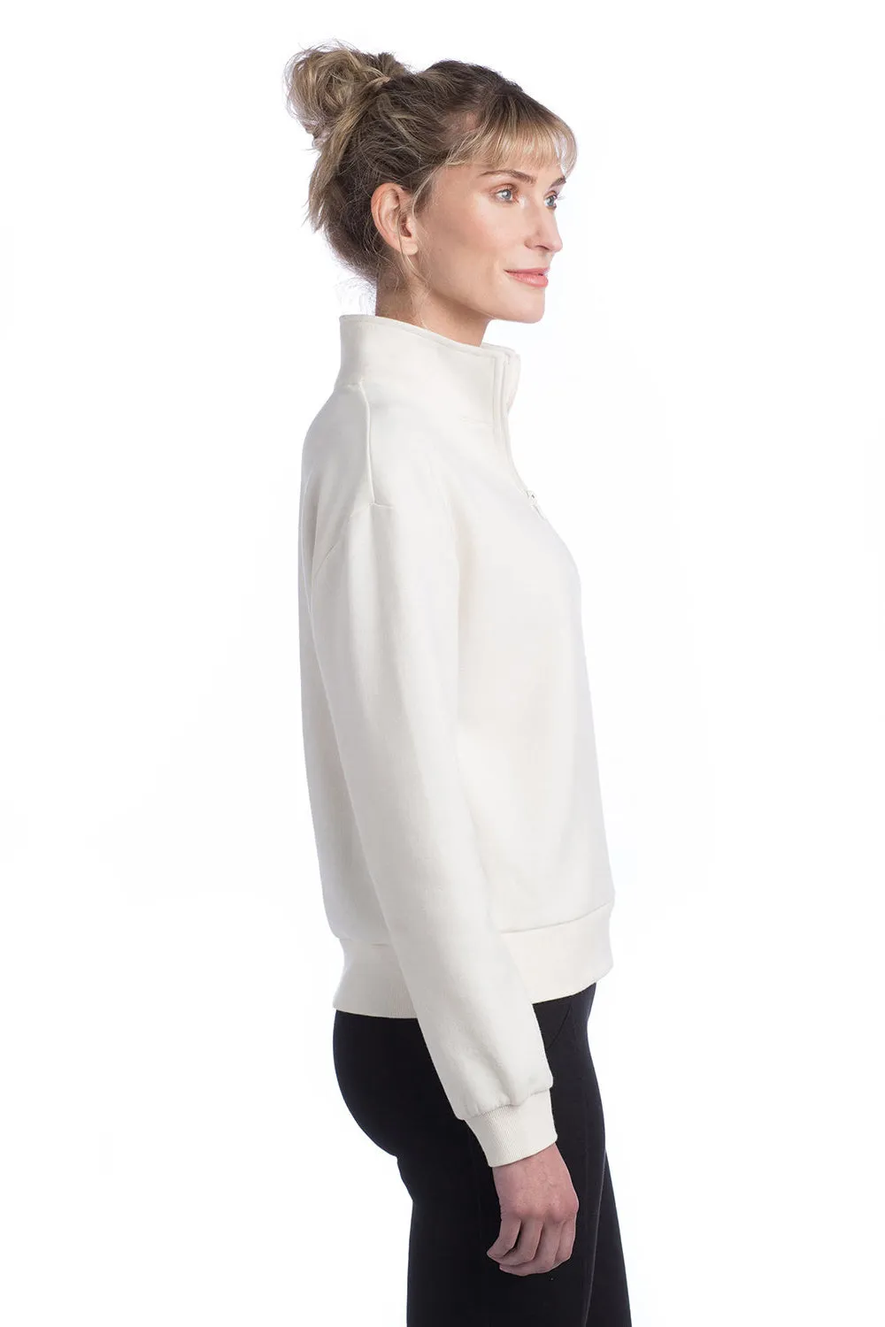 Alternative Womens Eco Cozy Fleece Mock Neck 1/4 Zip Sweatshirt - Natural