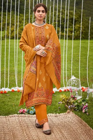 Belliza Wool Pashmina Yellow Unstitched Winter Suits