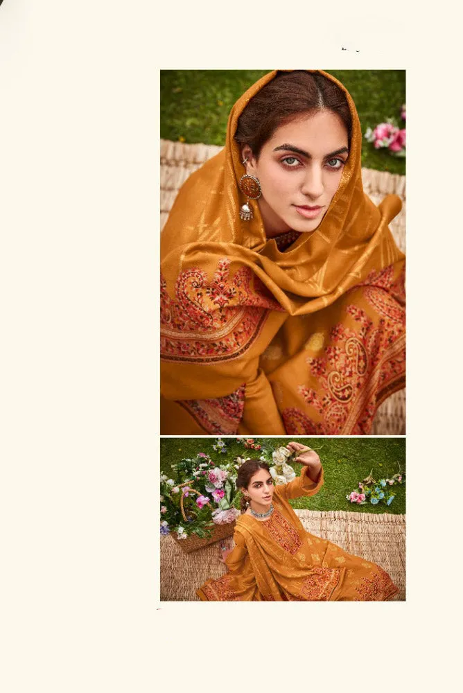 Belliza Wool Pashmina Yellow Unstitched Winter Suits