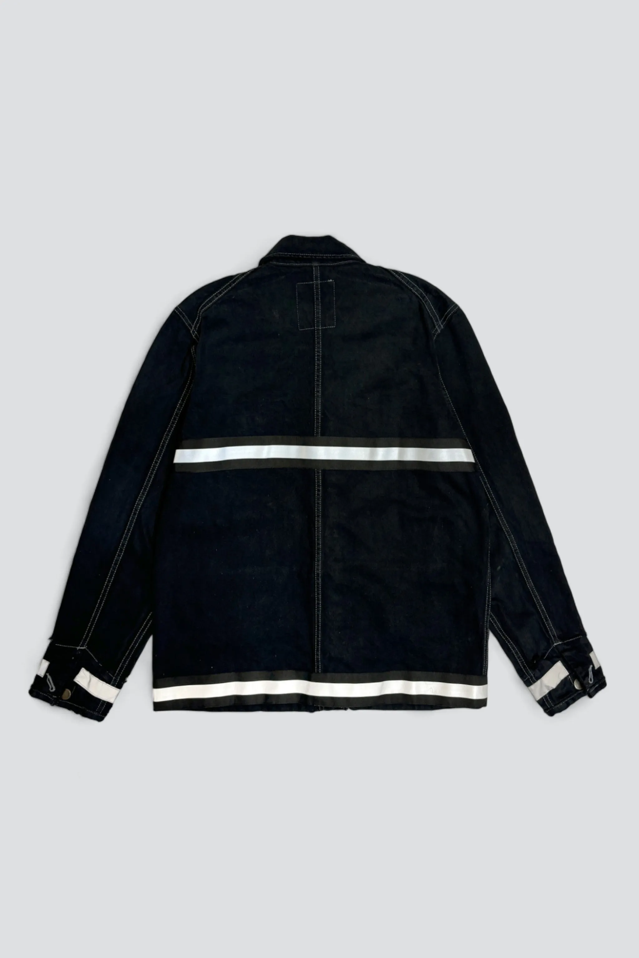 Black Contrast Stitch Denim Reflector Fireman Field Coat