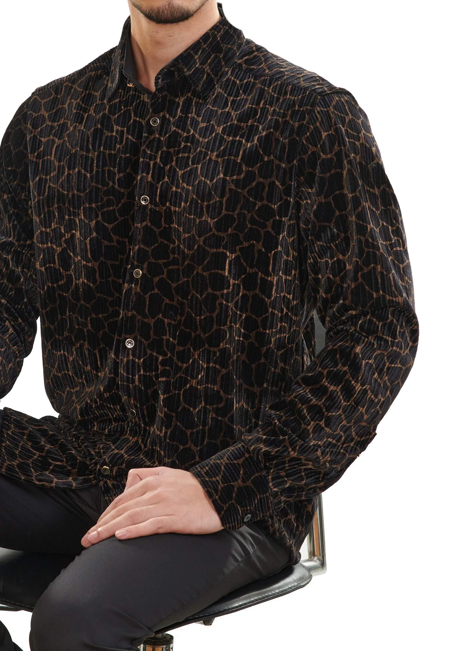 Black Gold Leopard Velvet Shirt