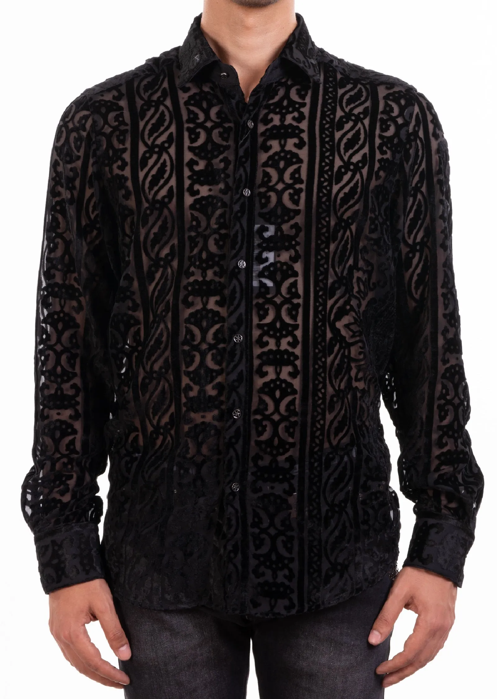 Black Vintage Burnout Velvet Shirt