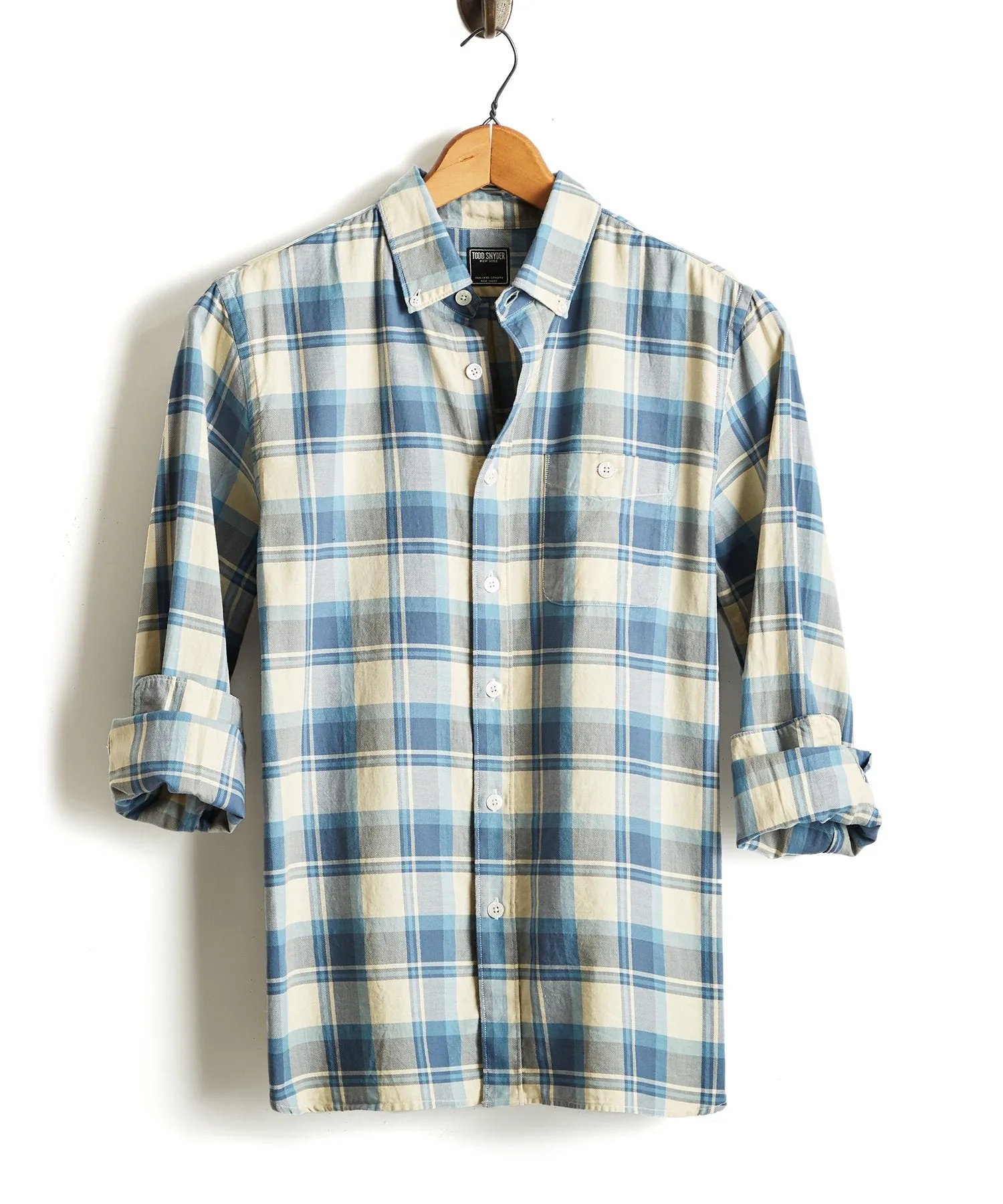 Blue and Cream Plaid Flannel Shirt