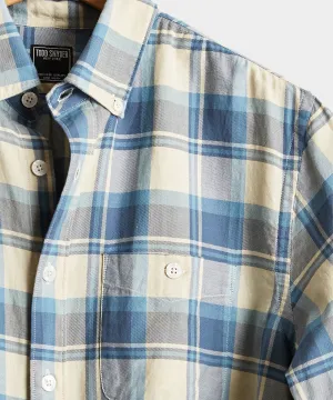 Blue and Cream Plaid Flannel Shirt