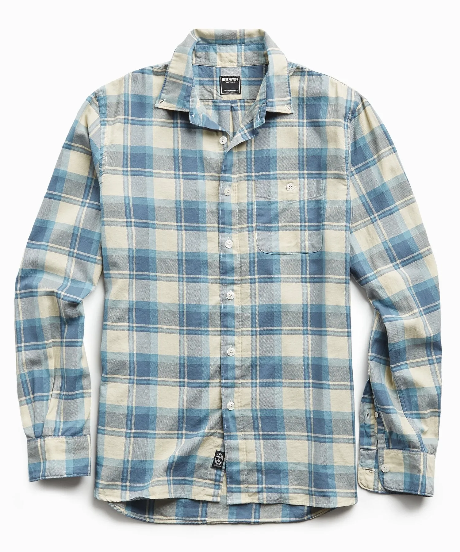 Blue and Cream Plaid Flannel Shirt