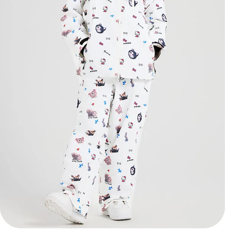 Cartoon Printed Snowboarding Jacket & Pants Set