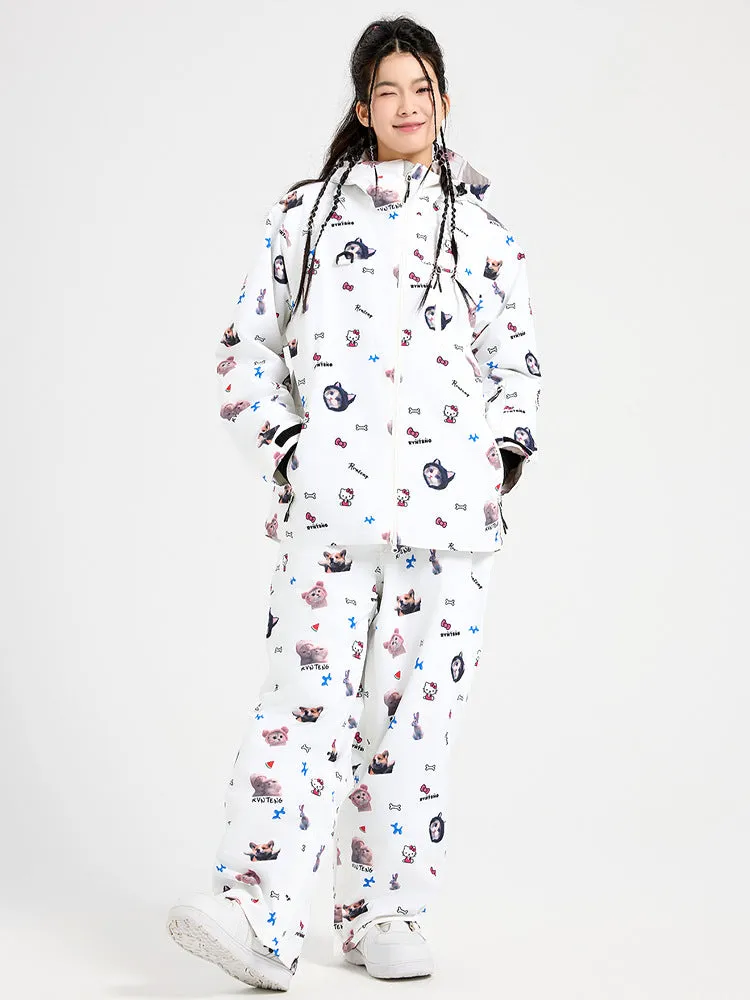 Cartoon Printed Snowboarding Jacket & Pants Set