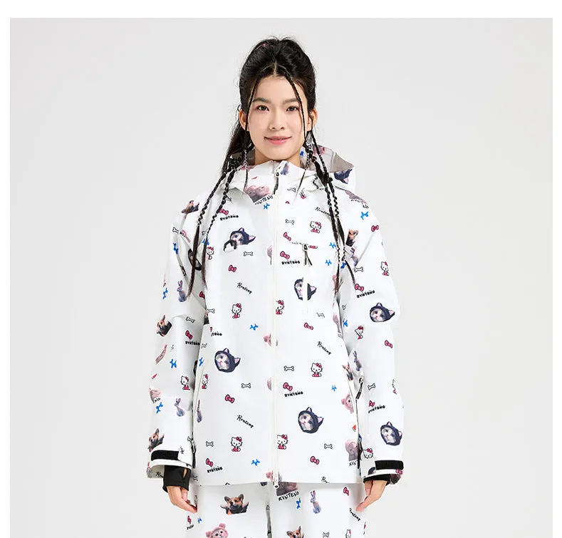 Cartoon Printed Snowboarding Jacket & Pants Set