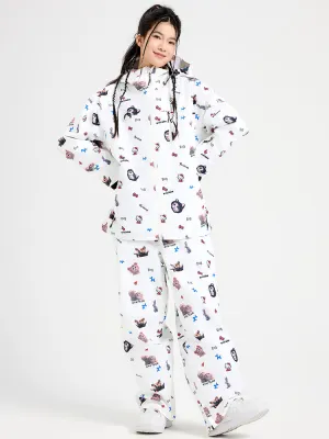 Cartoon Printed Snowboarding Jacket & Pants Set