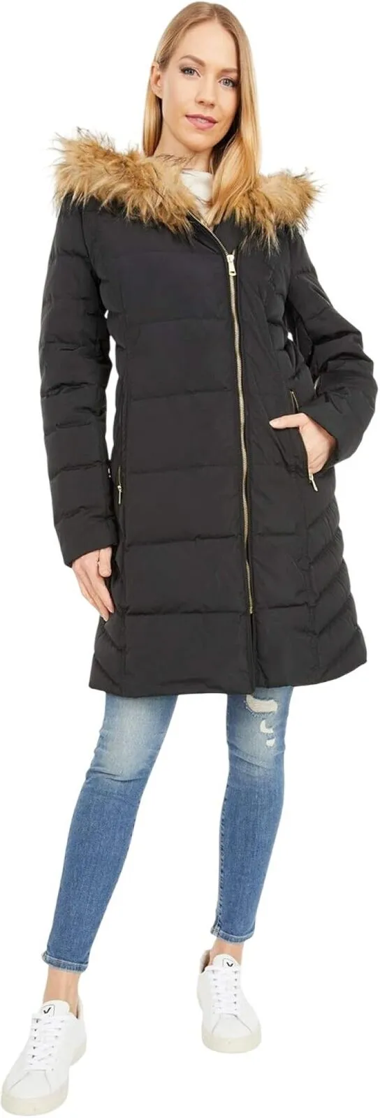 Cole Haan Womens Taffeta Quilted Down Coat with Hood 357SD362 Black L