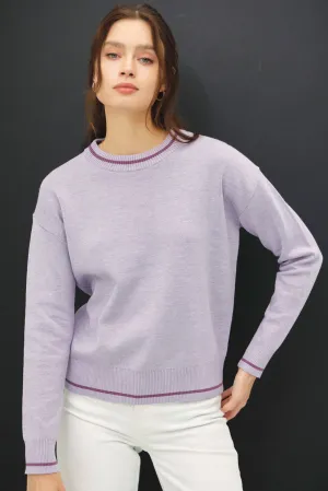 CREW NECK SWEATER WITH SINGLE STRIPE AT ENDS