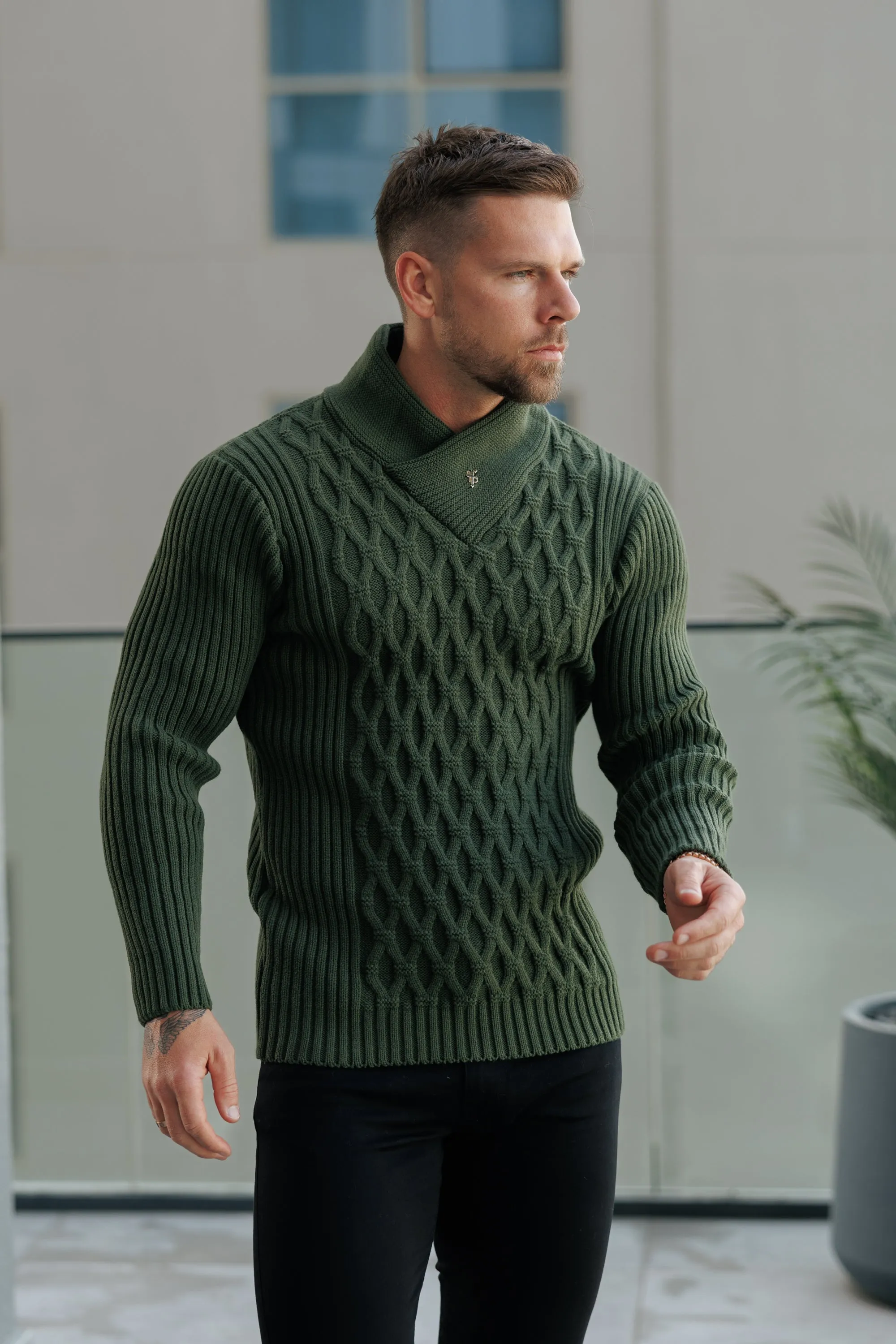 Father Sons Chunky Cable Knit Olive Jumper - FSJ061