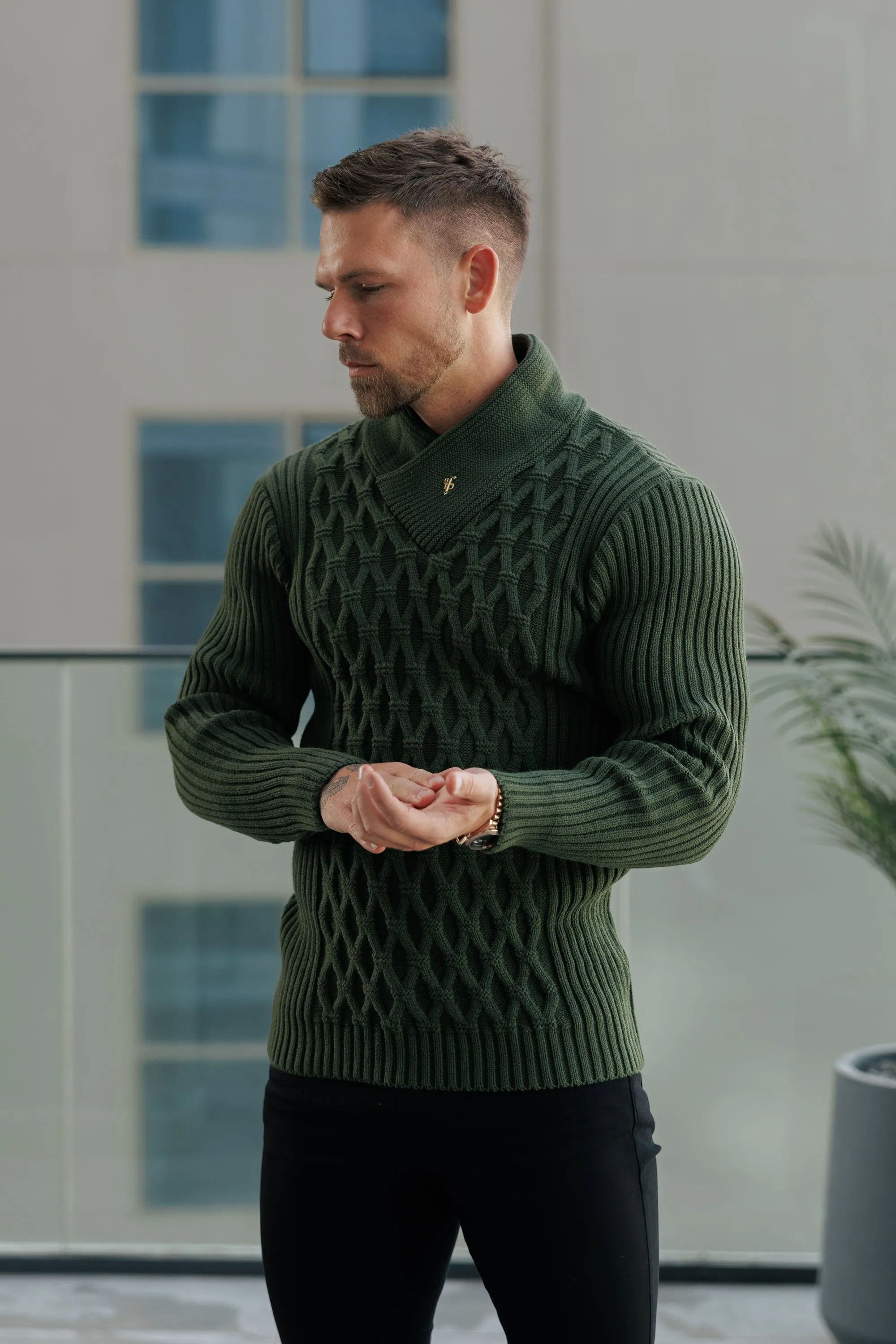 Father Sons Chunky Cable Knit Olive Jumper - FSJ061