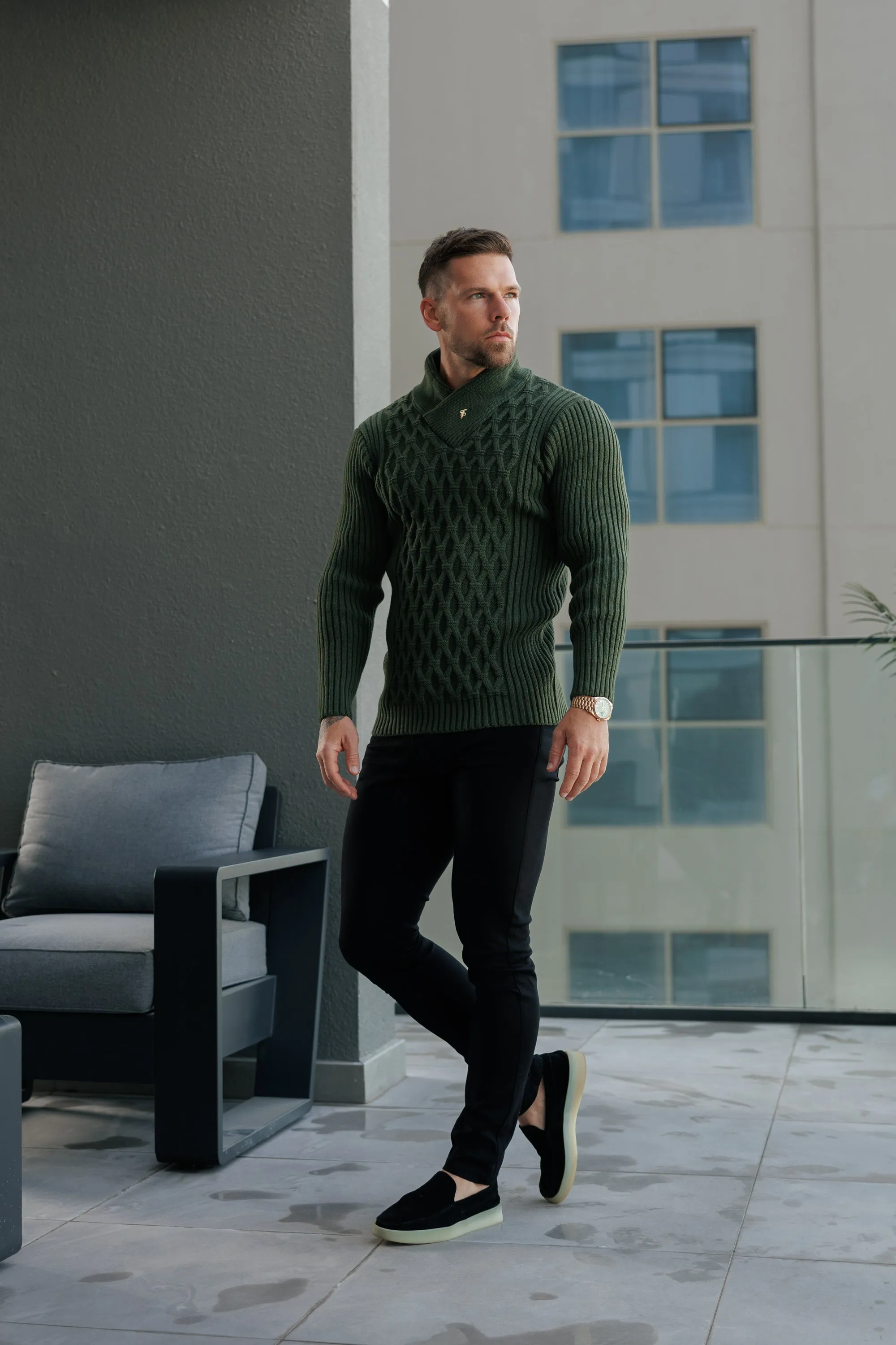 Father Sons Chunky Cable Knit Olive Jumper - FSJ061