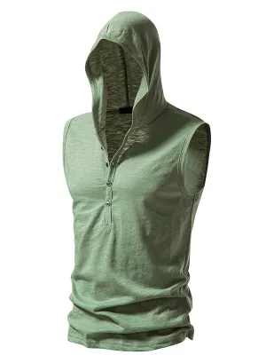 Fitness Workout Thin Sleeveless Hoodie With Buttons / Male Sportswear - SF1174