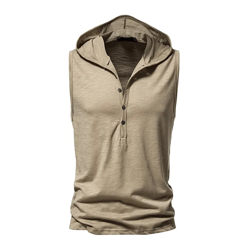 Fitness Workout Thin Sleeveless Hoodie With Buttons / Male Sportswear - SF1174