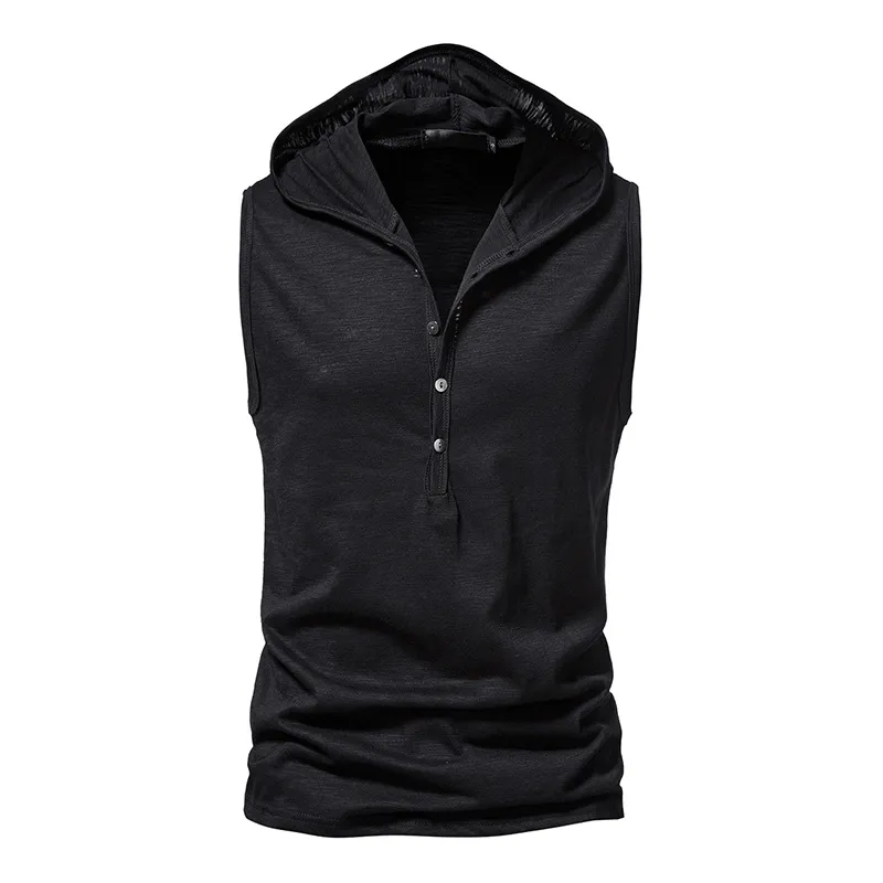 Fitness Workout Thin Sleeveless Hoodie With Buttons / Male Sportswear - SF1174