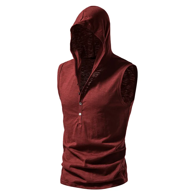 Fitness Workout Thin Sleeveless Hoodie With Buttons / Male Sportswear - SF1174