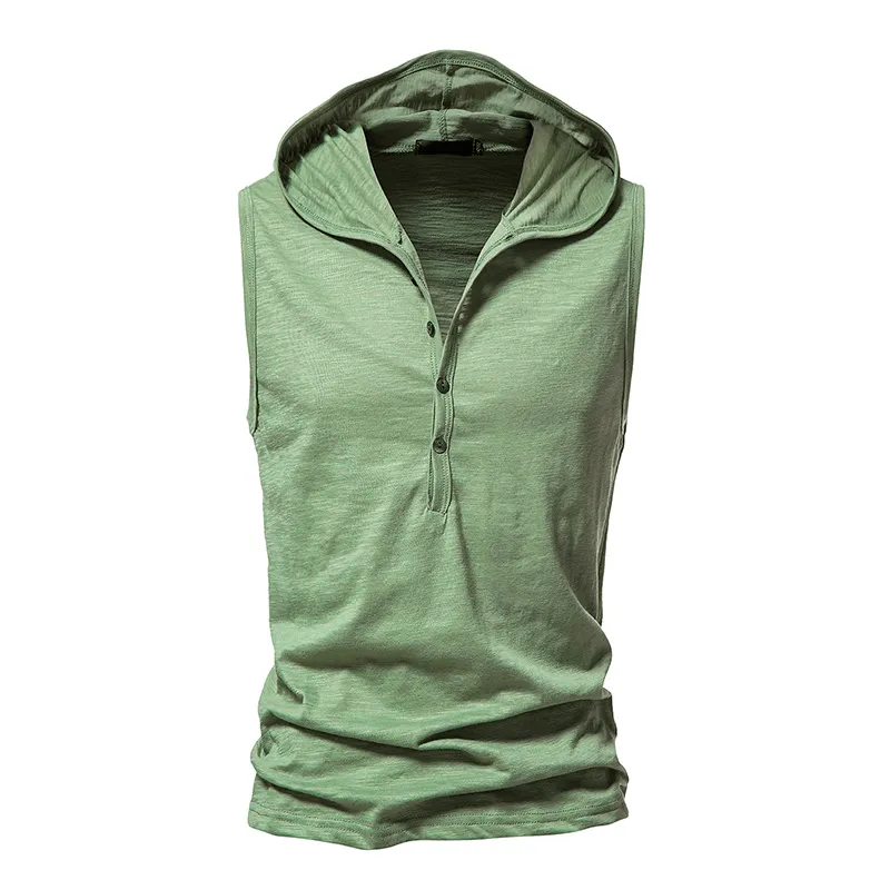 Fitness Workout Thin Sleeveless Hoodie With Buttons / Male Sportswear - SF1174