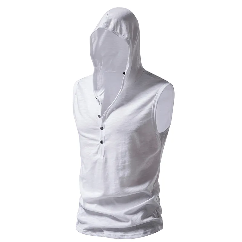 Fitness Workout Thin Sleeveless Hoodie With Buttons / Male Sportswear - SF1174