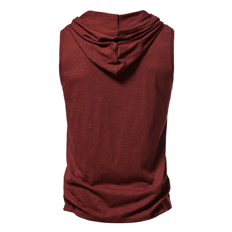 Fitness Workout Thin Sleeveless Hoodie With Buttons / Male Sportswear - SF1174