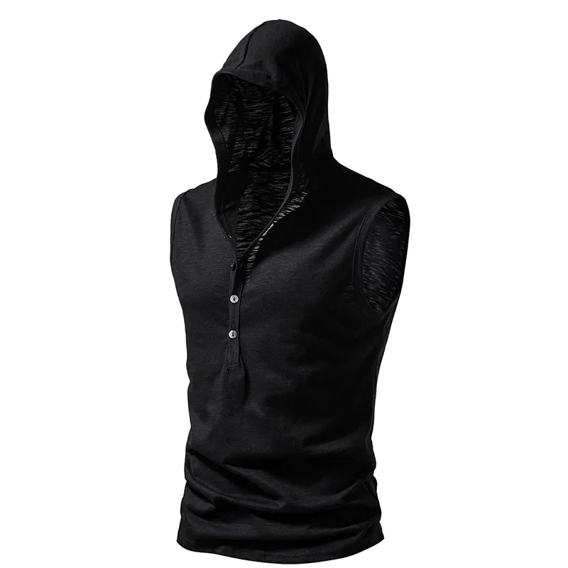 Fitness Workout Thin Sleeveless Hoodie With Buttons / Male Sportswear - SF1174