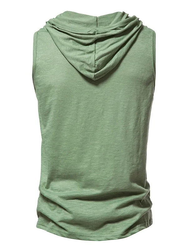 Fitness Workout Thin Sleeveless Hoodie With Buttons / Male Sportswear - SF1174