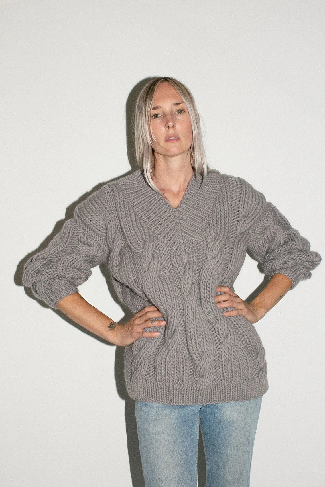 Grey Onion V Neck Sweater