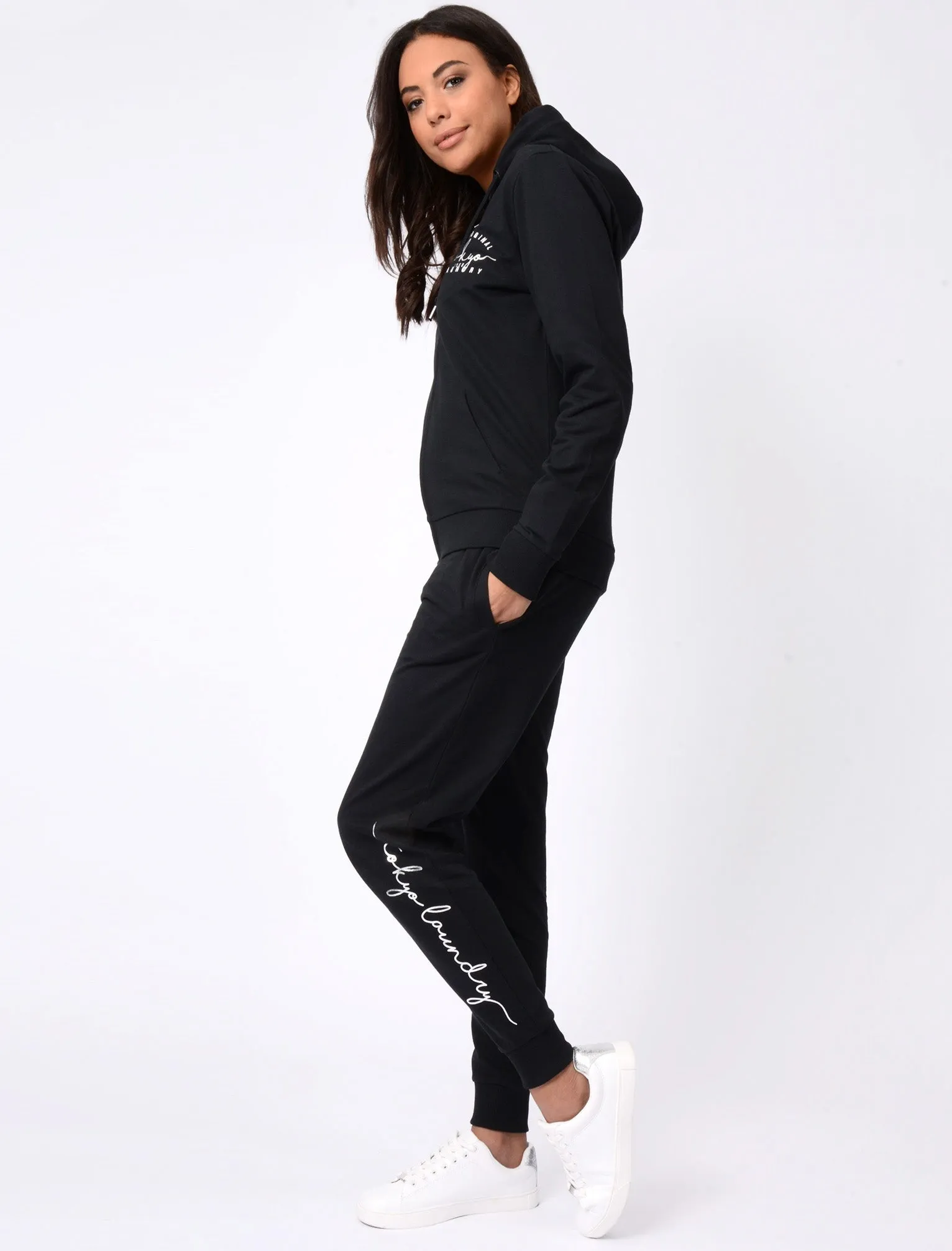 Harmony Loopback Fleece Cuffed Joggers In Black - Tokyo Laundry