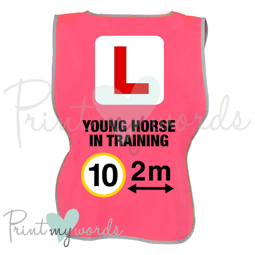 High Visibility Hi Vis Equestrian Reflective Vest Tabard Waistcoat L PLATE, YOUNG HORSE, 10MPH 2M