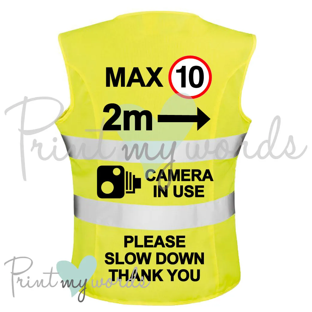 High Visibility Hi Vis Equestrian Reflective Vest Tabard Waistcoat MAX 10MPH, 2M. CAMERA, SLOW DOWN hi-viz