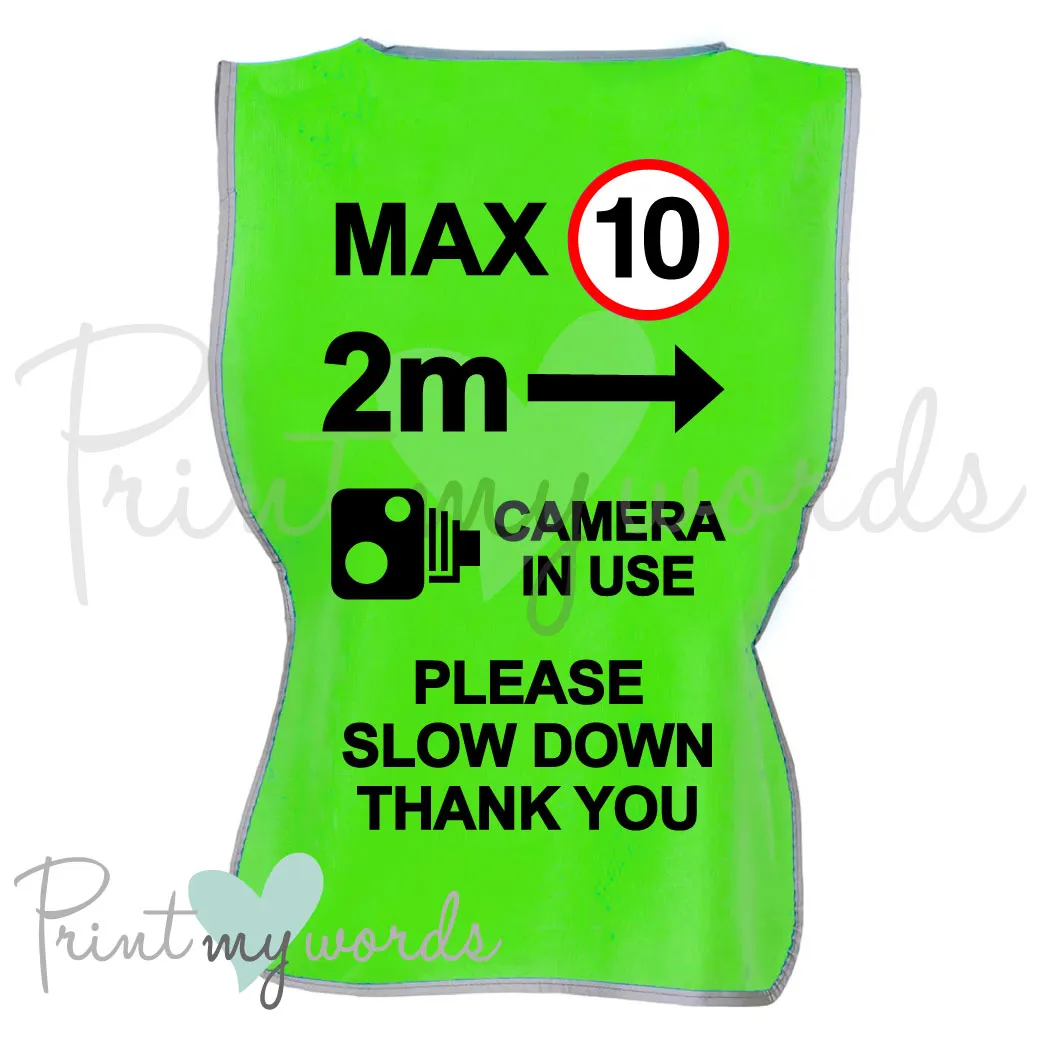 High Visibility Hi Vis Equestrian Reflective Vest Tabard Waistcoat MAX 10MPH, 2M. CAMERA, SLOW DOWN hi-viz