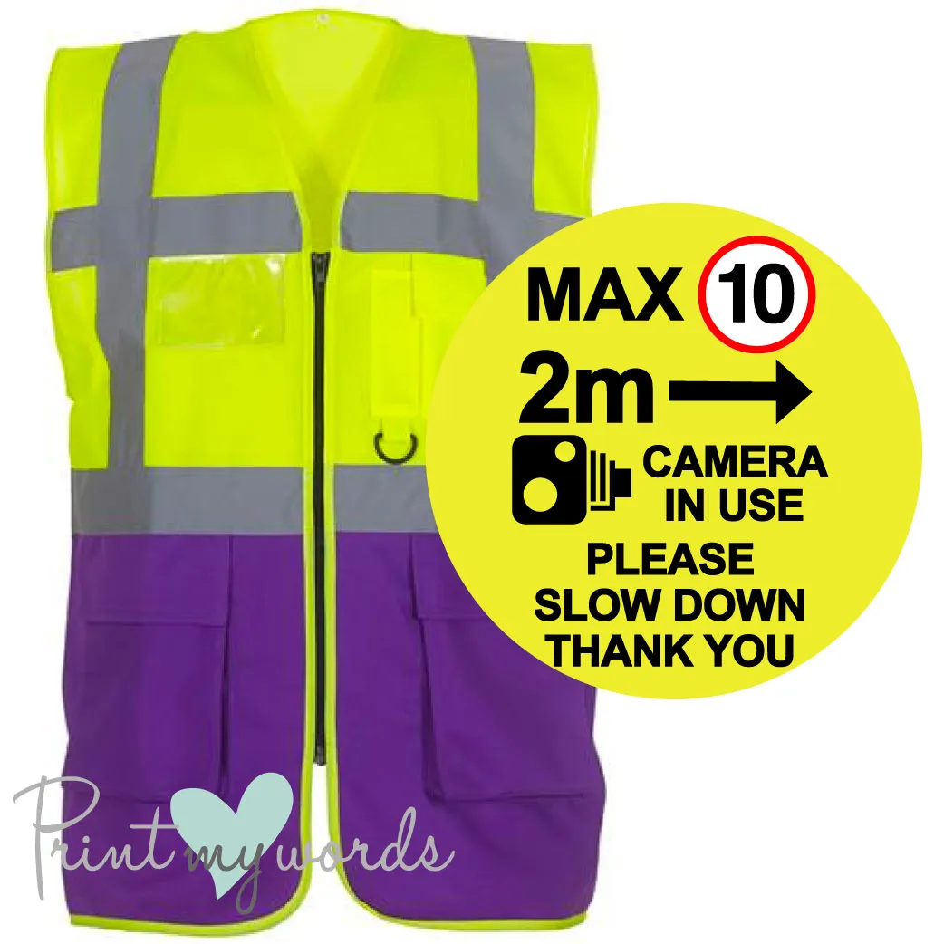 High Visibility Hi Vis Equestrian Reflective Vest Tabard Waistcoat MAX 10MPH, 2M. CAMERA, SLOW DOWN hi-viz