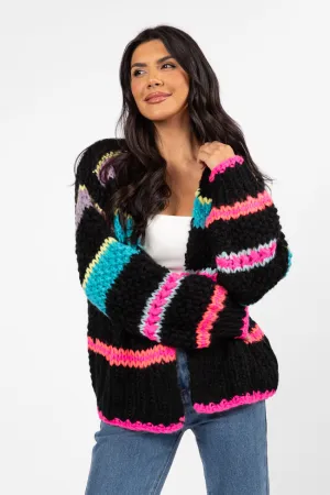 In The Middle Black Multi Chunky Knit Stripe Cardigan