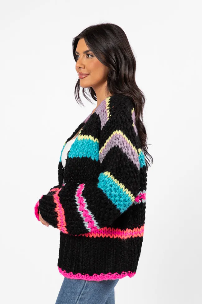 In The Middle Black Multi Chunky Knit Stripe Cardigan