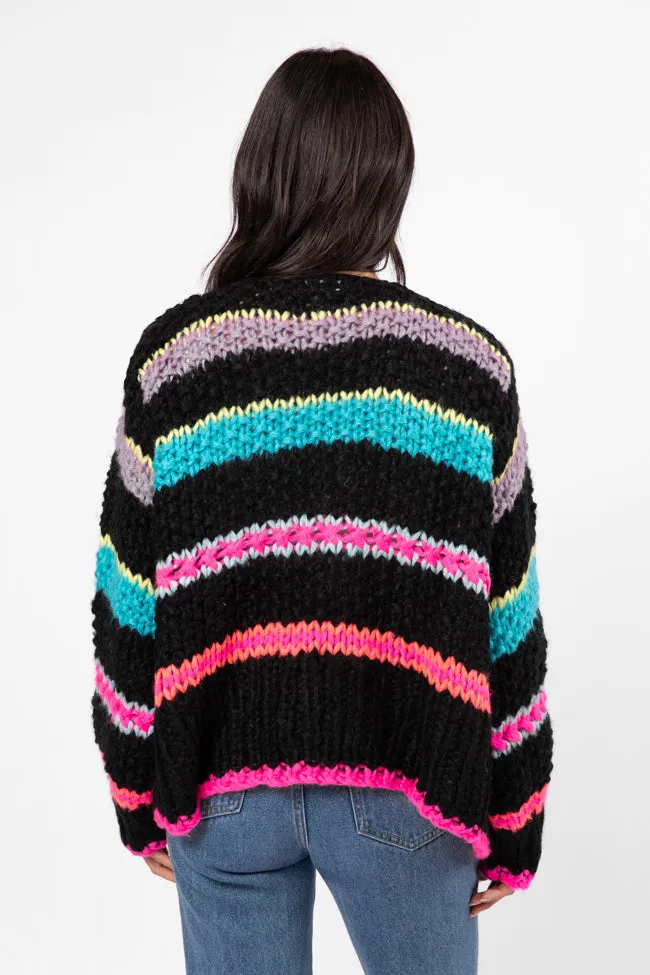 In The Middle Black Multi Chunky Knit Stripe Cardigan