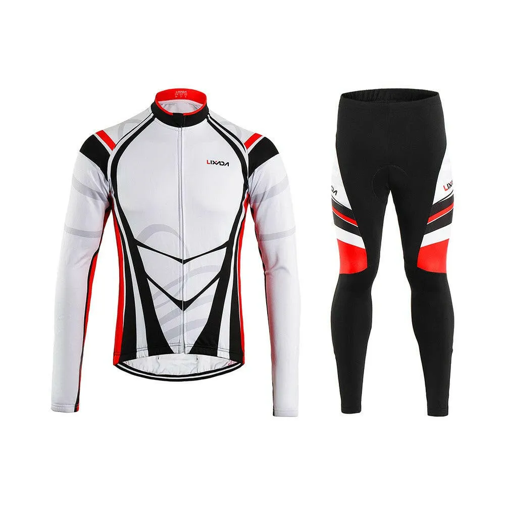 Lixada Men's Winter Thermal Fleece Cycling Clothing Set Long Sleeve Windproof Cycling Jersey Coat Jacket with 3D Padded Pants Trousers