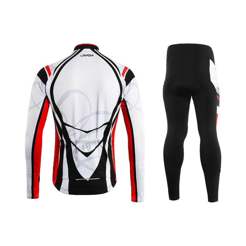 Lixada Men's Winter Thermal Fleece Cycling Clothing Set Long Sleeve Windproof Cycling Jersey Coat Jacket with 3D Padded Pants Trousers