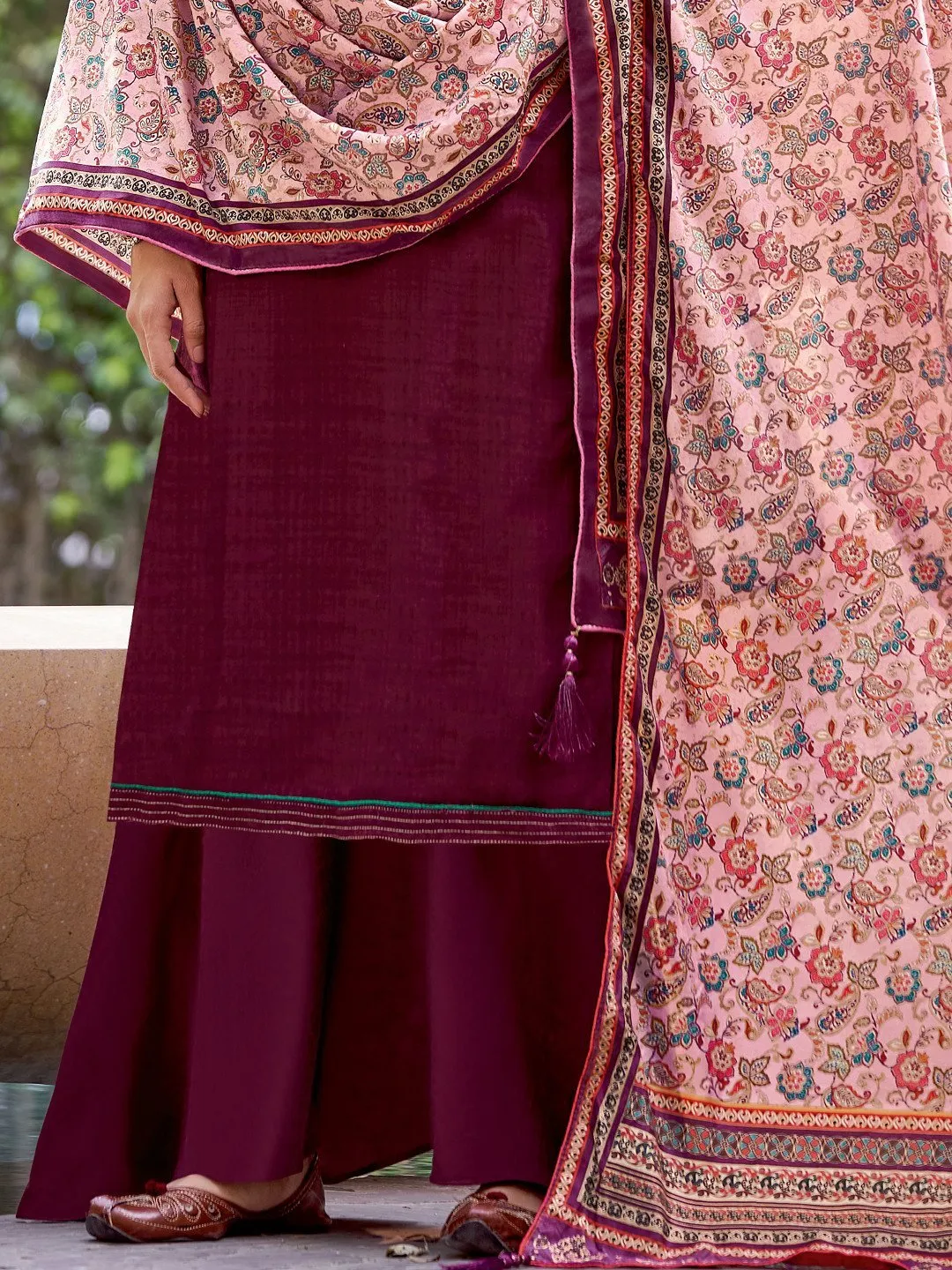 Maroon Woolen Pashmina Winter Unstitched suits for Ladies