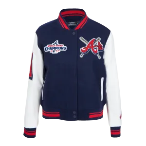 MLB ATLANTA BRAVES MASHUP WOMEN'S RIB WOOL VARSITY JACKET (MIDNIGHT NAVY/RED/MIDNIGHT NAVY)