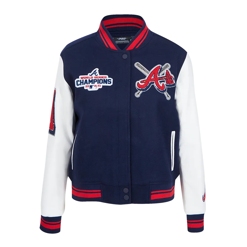 MLB ATLANTA BRAVES MASHUP WOMEN'S RIB WOOL VARSITY JACKET (MIDNIGHT NAVY/RED/MIDNIGHT NAVY)