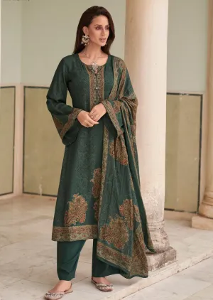 Mumtaz Arts Pure Pashmina Green Winter Suits Dress Material for Women