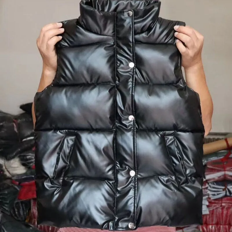 Plus Size Glossy Vest winter Down Sleeveless Jacket  to 4XL