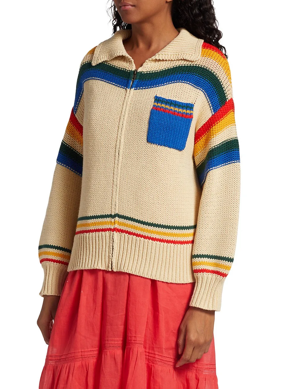 Ranch Zip-Front Cardigan ~ Vintage Prism Stripe