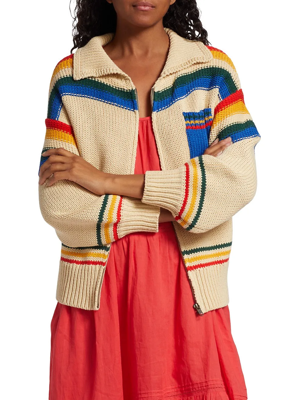 Ranch Zip-Front Cardigan ~ Vintage Prism Stripe