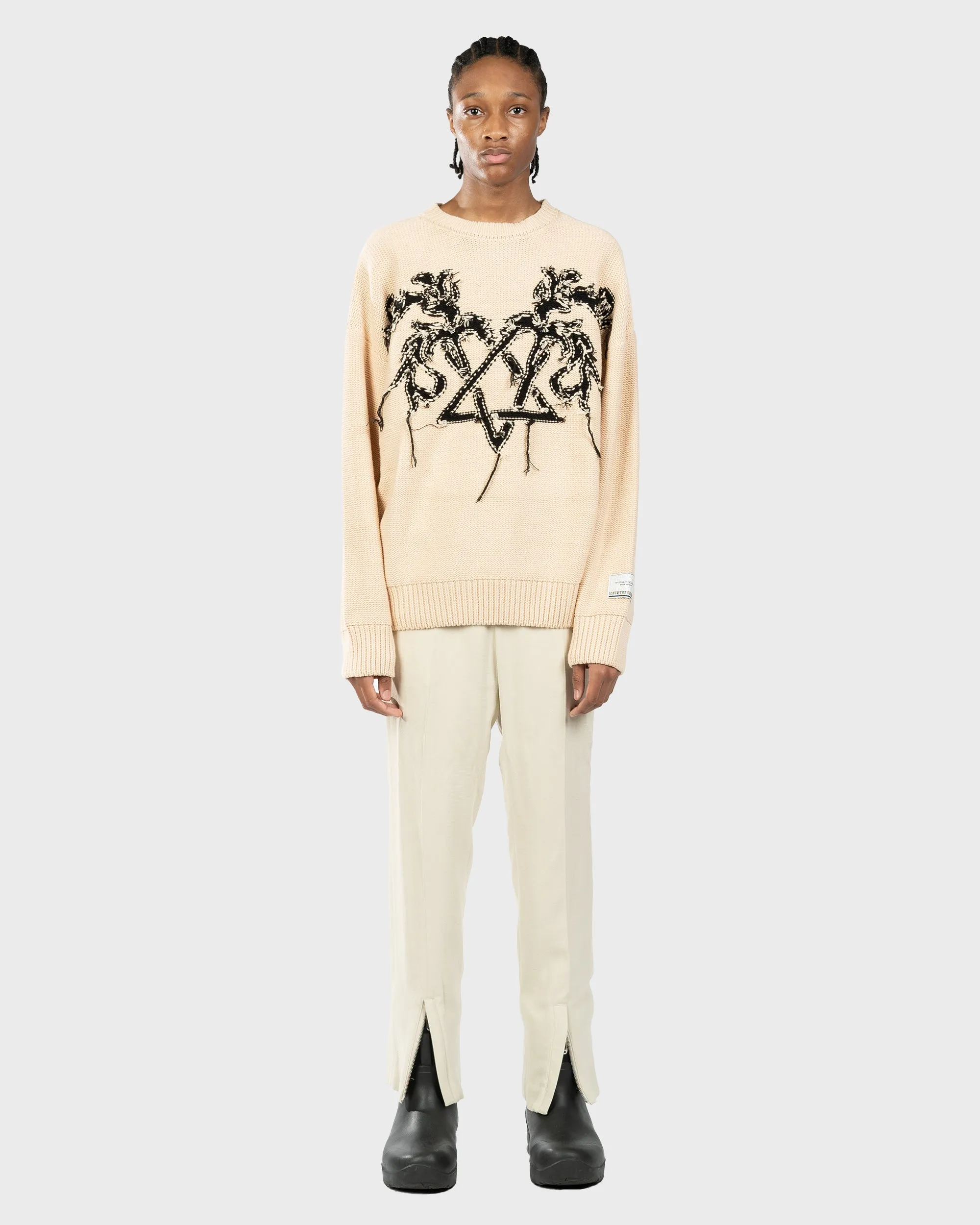 Reversed Heavy Knit Heartagram Sweater - Pearl