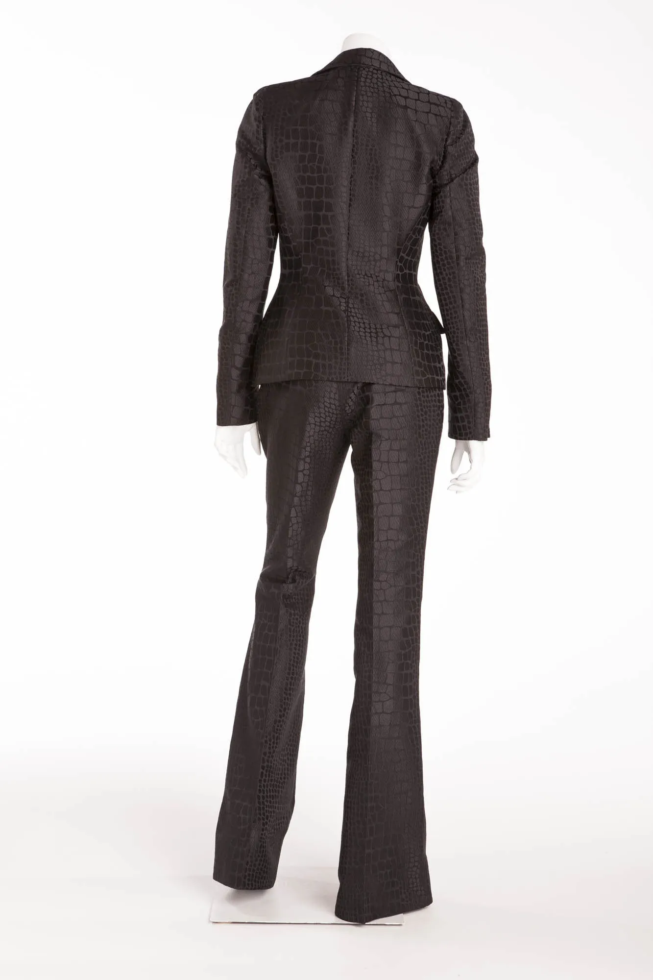 Roberto Cavalli - 2PC Black Alligator Print Pant Suit with Blazer - IT 42