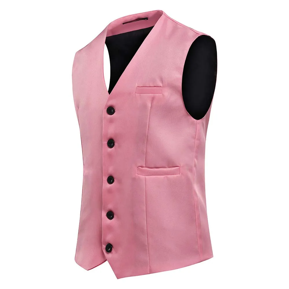 Slim Fit Single Breasted Pink Vest